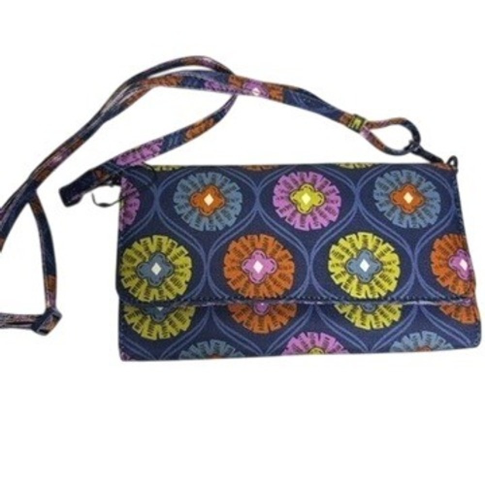 Vera Bradley Center Stage Glow Wallet Crossbody Blue Orange Yellow Purple NWT‎